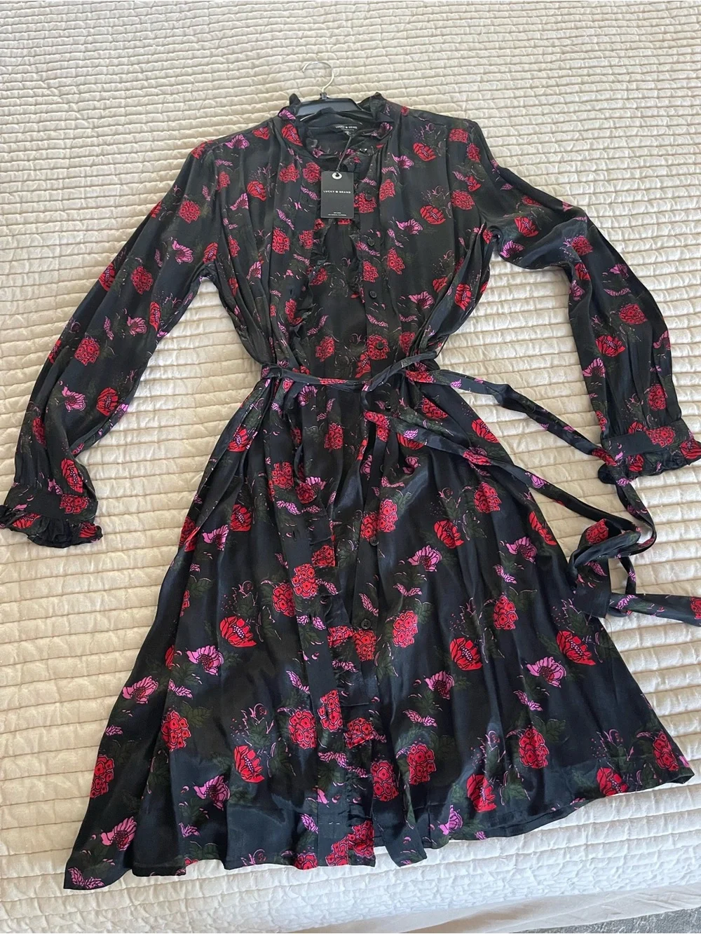 Lucky Brand Black Dress with Red and Pink Floral Print